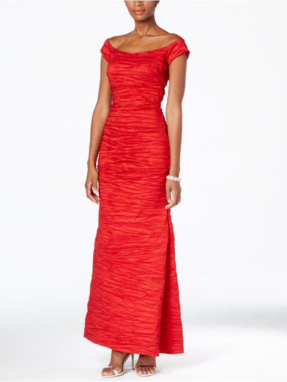NEW Alex Evenings Red Taffeta Evening Gown Size 14 Elegant Ruched Formal